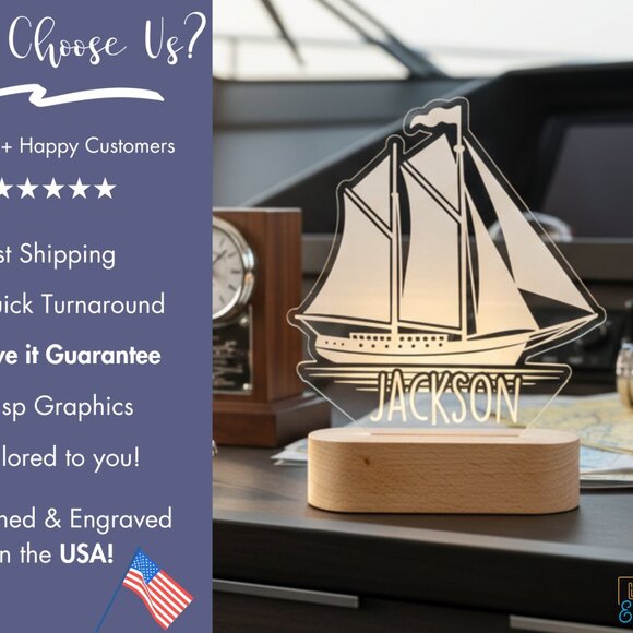 Personalized Boat Night Light – Custom LED Lamp for Kids - Picture 4 of 8